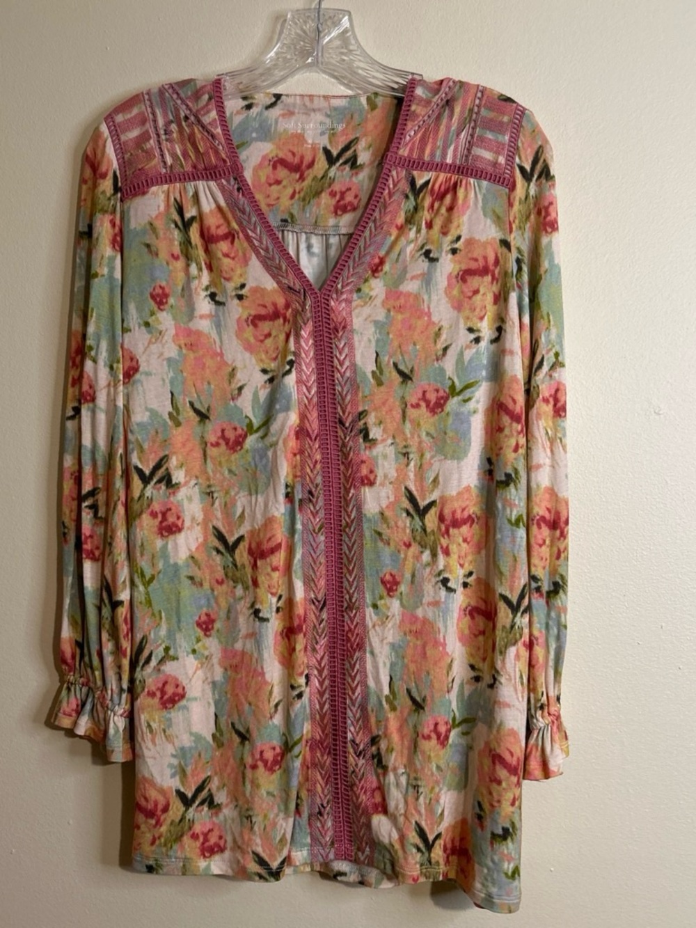 Soft Surroundings Pastel Floral V-Neck Tunic